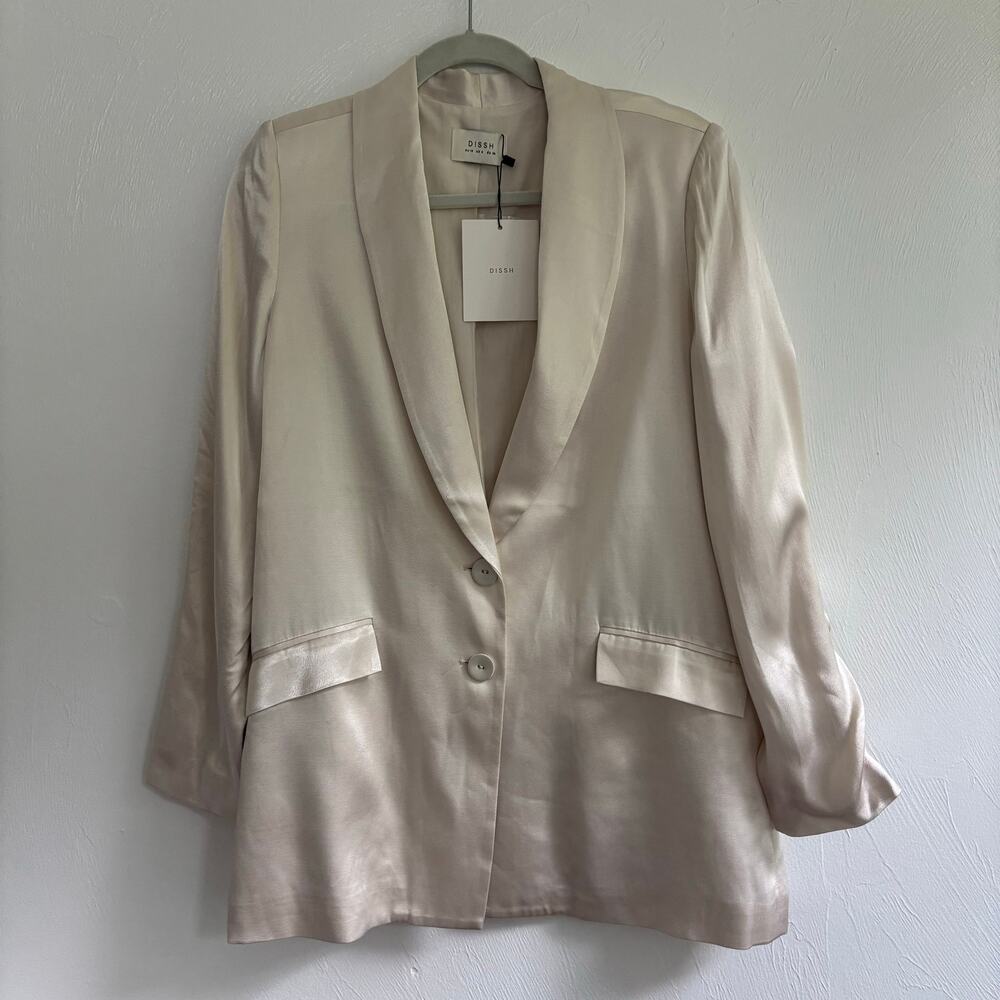 NWT DISSH Women’s Simone Pearl Satin Blazer & Pants Size 4/6 Ivory Suit Set - Picture 3 of 16